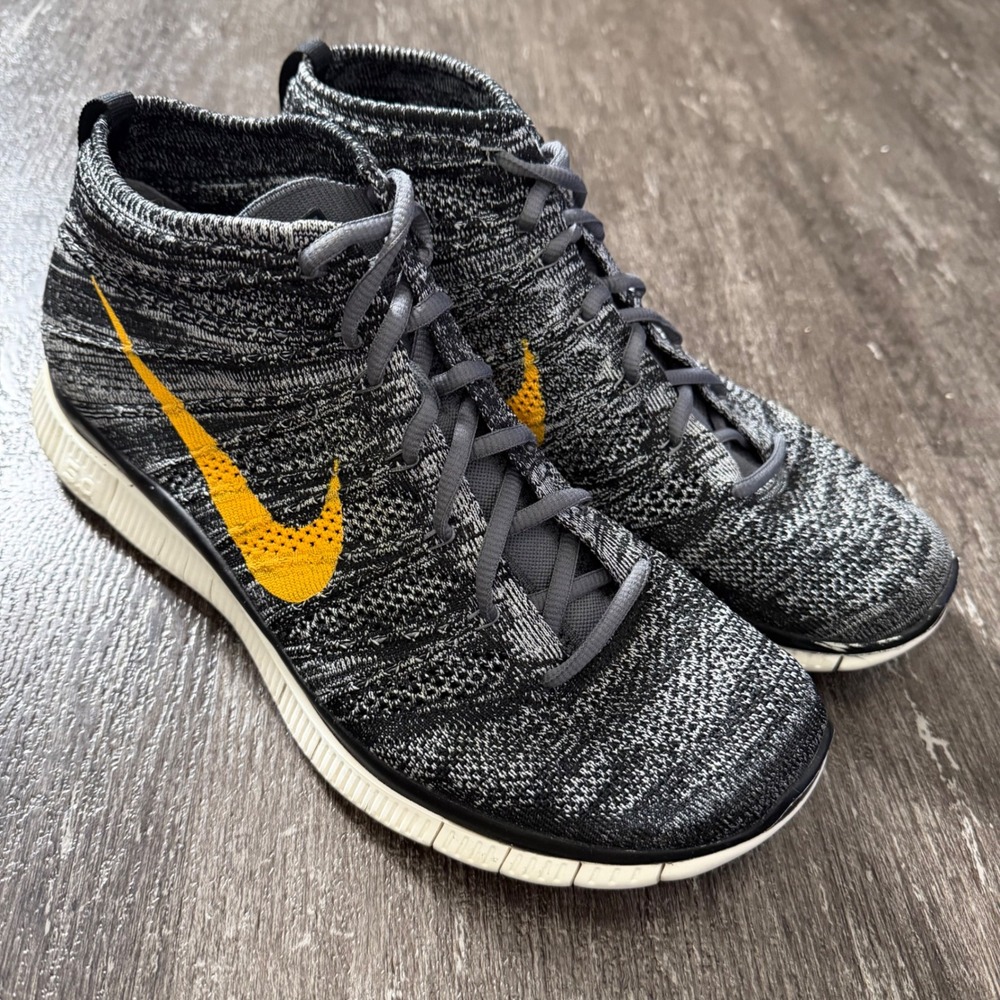 Nike Free Flyknit Chukka Sp Mens 12 Black Grey Yellow Running Shoes